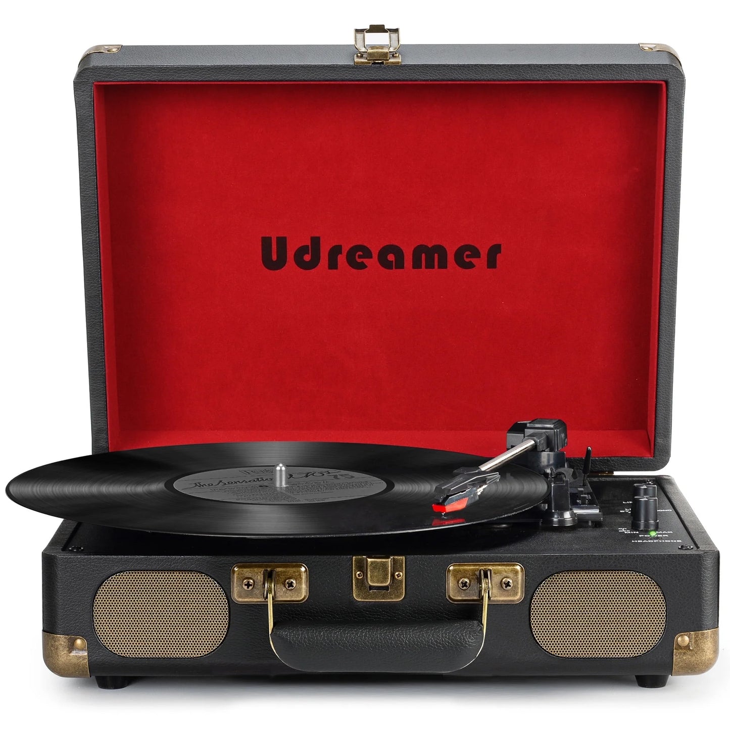 Vinyl Record Player with Bluetooth 3-Speed Audio Turntable & Built-In Speakers Portable Suitcase | Black/Red