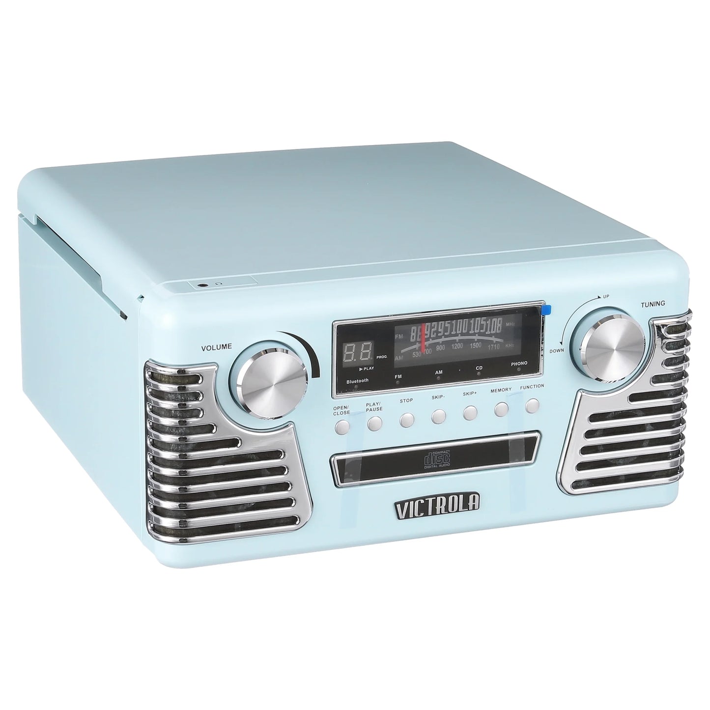 Retro Record Player with Bluetooth and 3-Speed Turntable, Turquoise