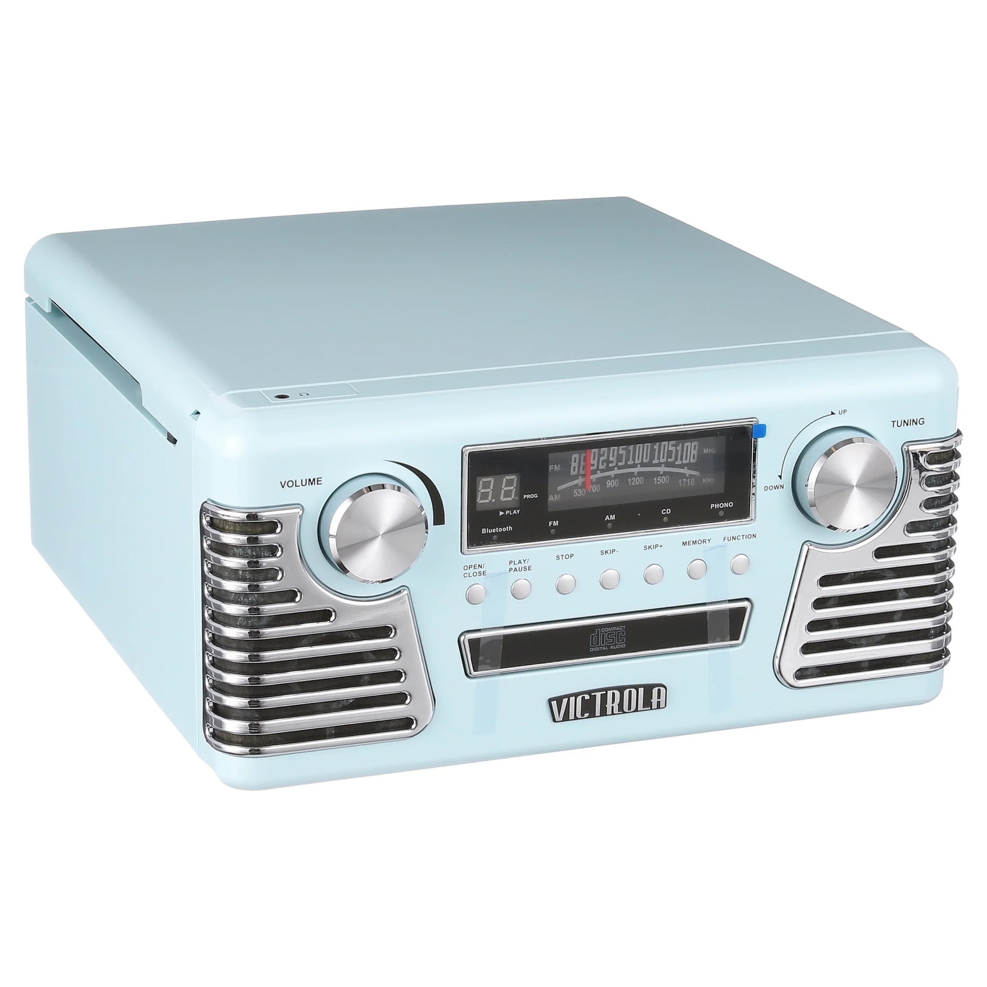 Retro Record Player with Bluetooth and 3-Speed Turntable, Turquoise