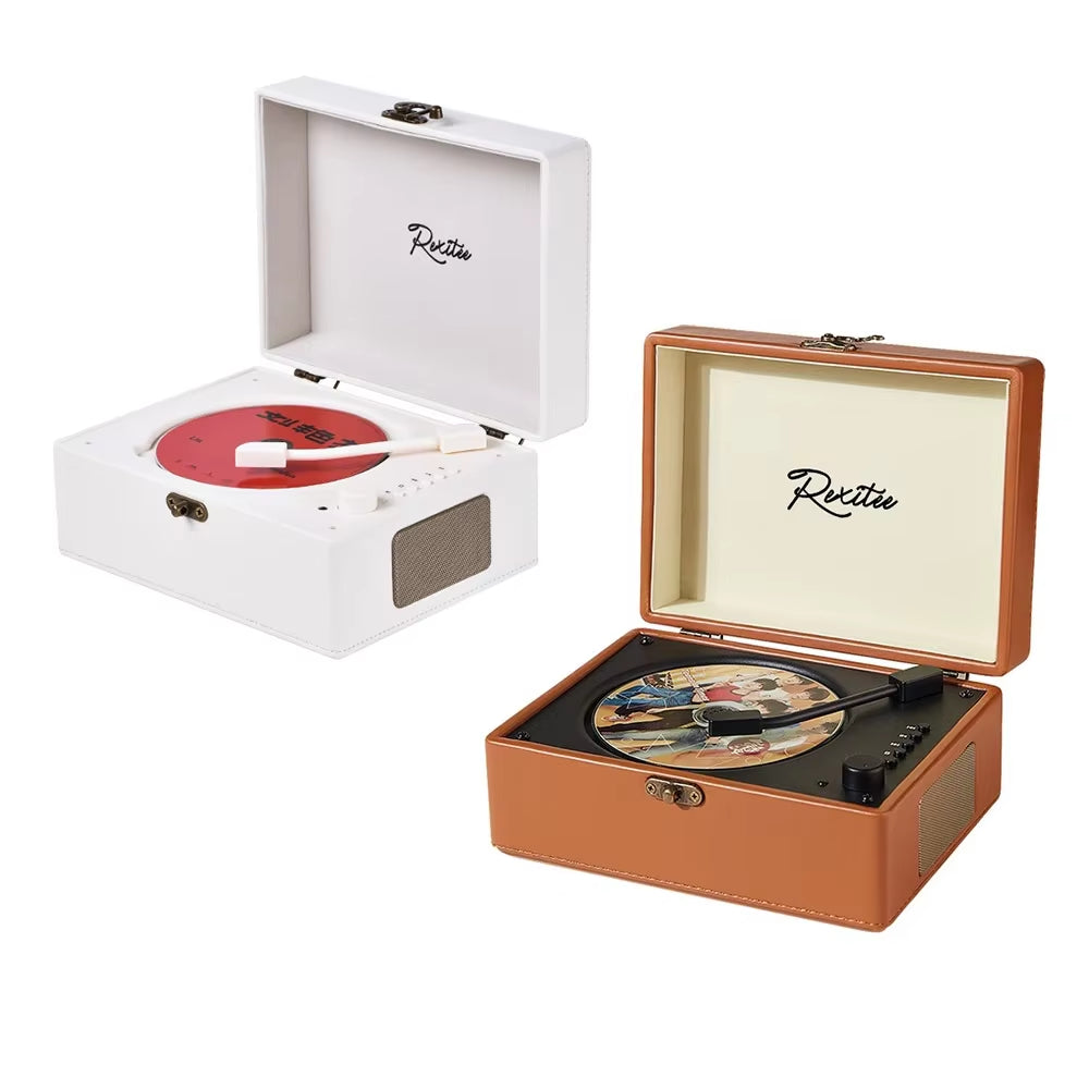 Vintage Leather CD Player Two-Way Bluetooth 5.0 Built-In Speaker Portable Rechargeable CD Music Player USB Lossless Player