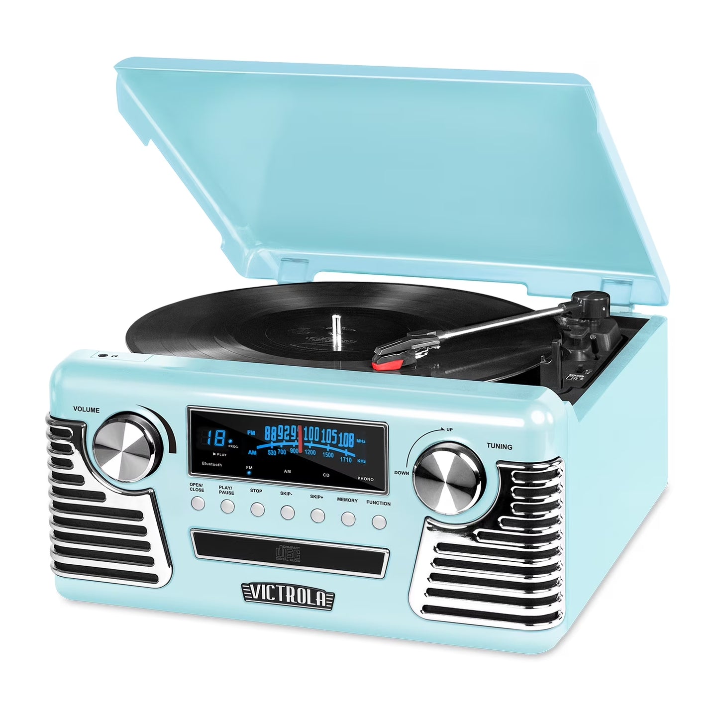 Retro Record Player with Bluetooth and 3-Speed Turntable, Turquoise