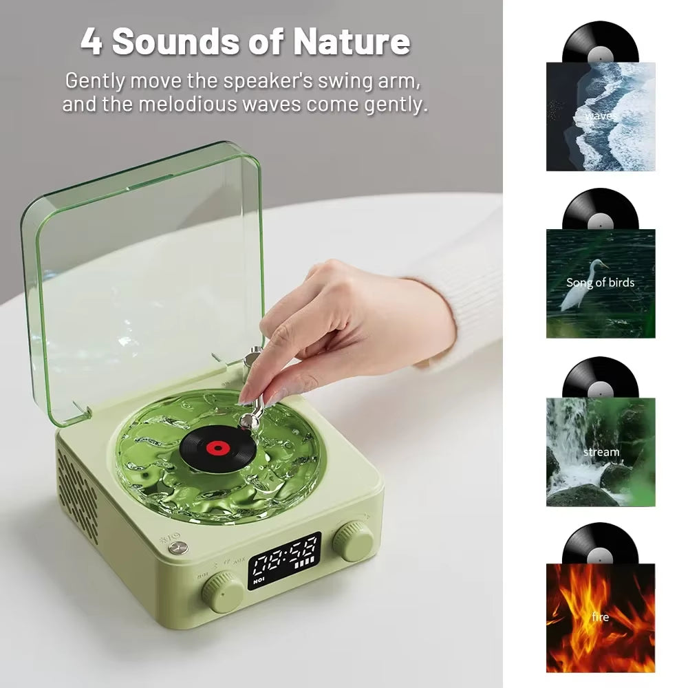 Modern Waves Vinyl Player Bluetooth Speaker with Time Display Retro Turntable Speaker Sleep Aid Vitrola Shaped Speaker