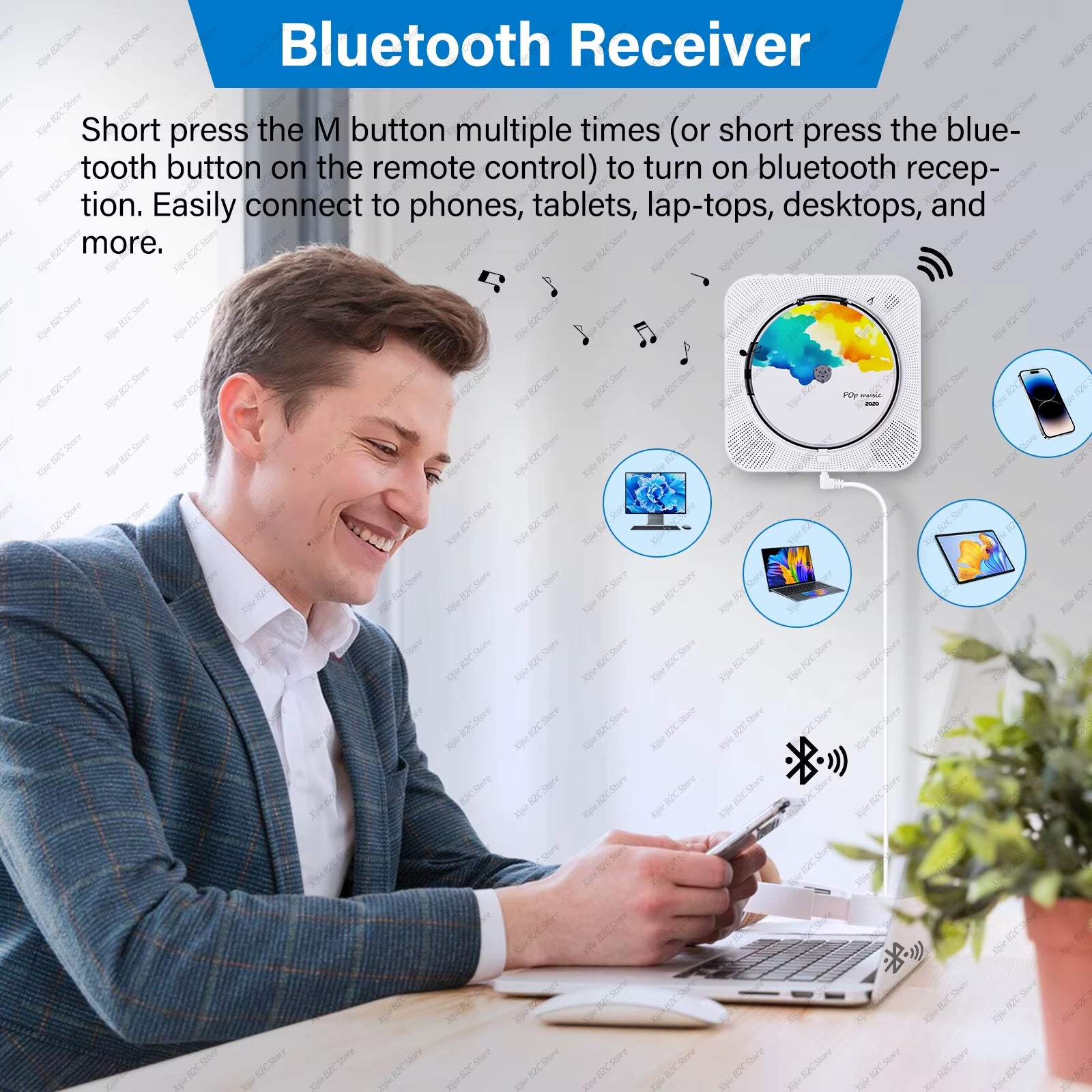 Portable CD Player Bluetooth Speaker Stereo CD Players LED Screen Wall Mountable CD Music Player with IR Remote Control FM Radio