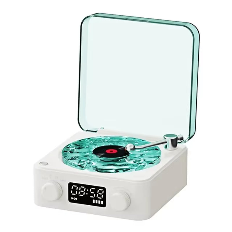 Modern Waves Vinyl Player Bluetooth Speaker with Time Display Retro Turntable Speaker Sleep Aid Vitrola Shaped Speaker