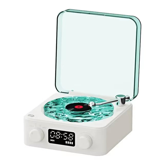Modern Waves Vinyl Player Bluetooth Speaker with Time Display Retro Turntable Speaker Sleep Aid Vitrola Shaped Speaker