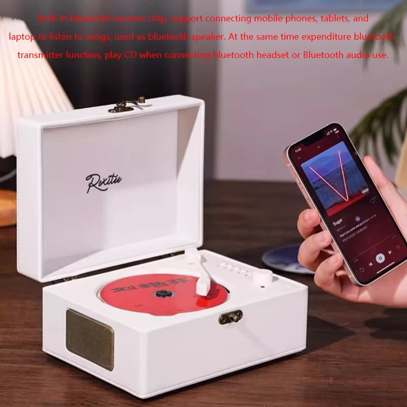 Vintage Leather CD Player Two-Way Bluetooth 5.0 Built-In Speaker Portable Rechargeable CD Music Player USB Lossless Player