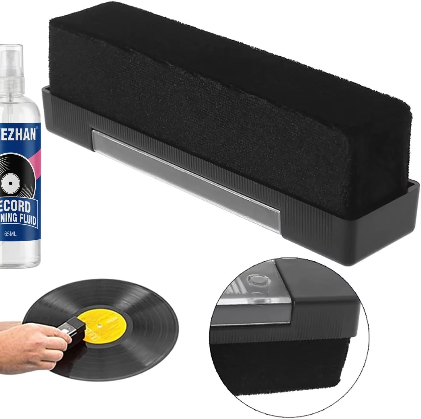 Record Cleaner Kit with 65Ml Spray, Anti-Static Velvet Brush & Stylus Cleaning Tools for Safe Vinyl Turntable Use by