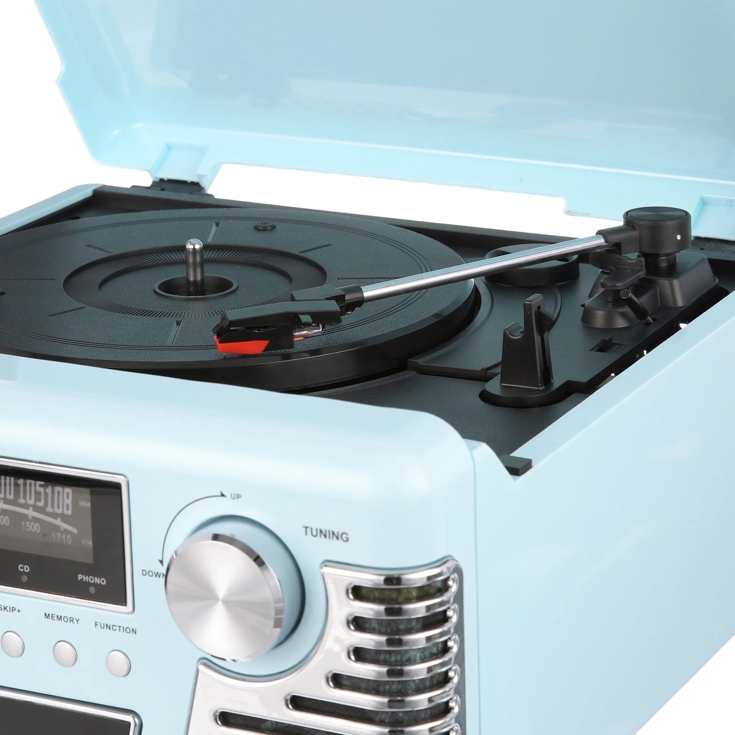 Retro Record Player with Bluetooth and 3-Speed Turntable, Turquoise