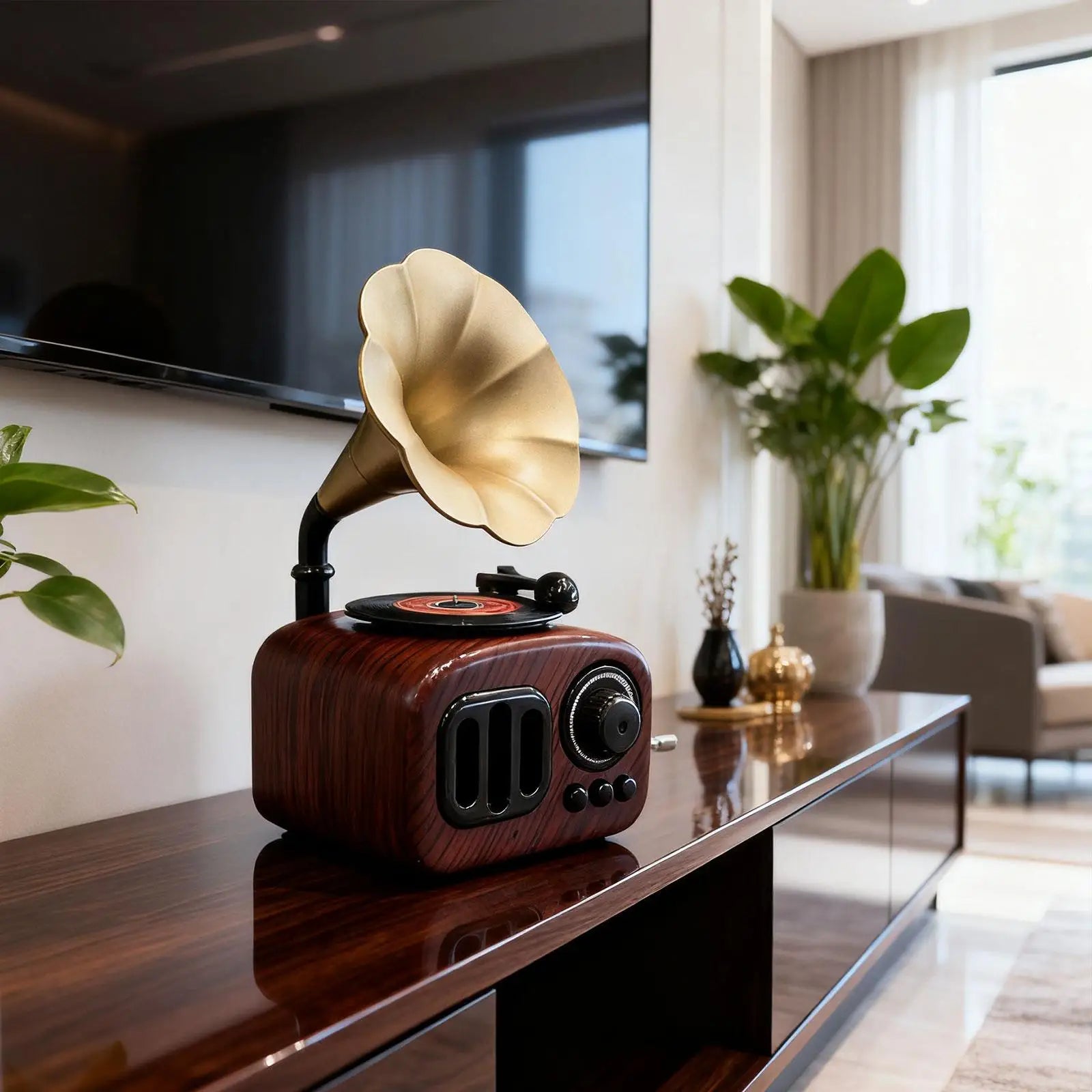 Phonograph Music Box Classical Xmas Gramophone Hand-Cranked Clockwork Record Player for Living Room Decor 2026 New Year Gift