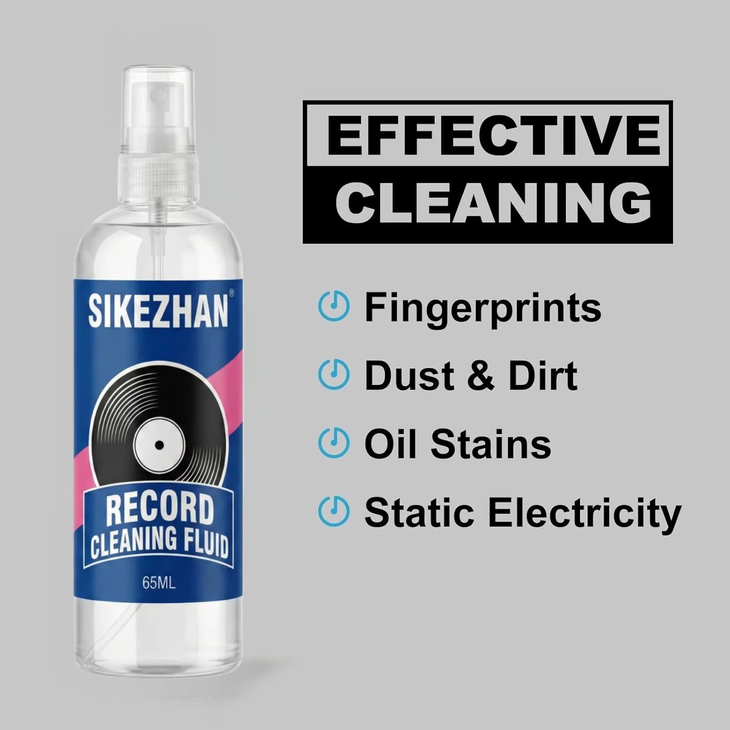 Record Cleaner Kit with 65Ml Spray, Anti-Static Velvet Brush & Stylus Cleaning Tools for Safe Vinyl Turntable Use by