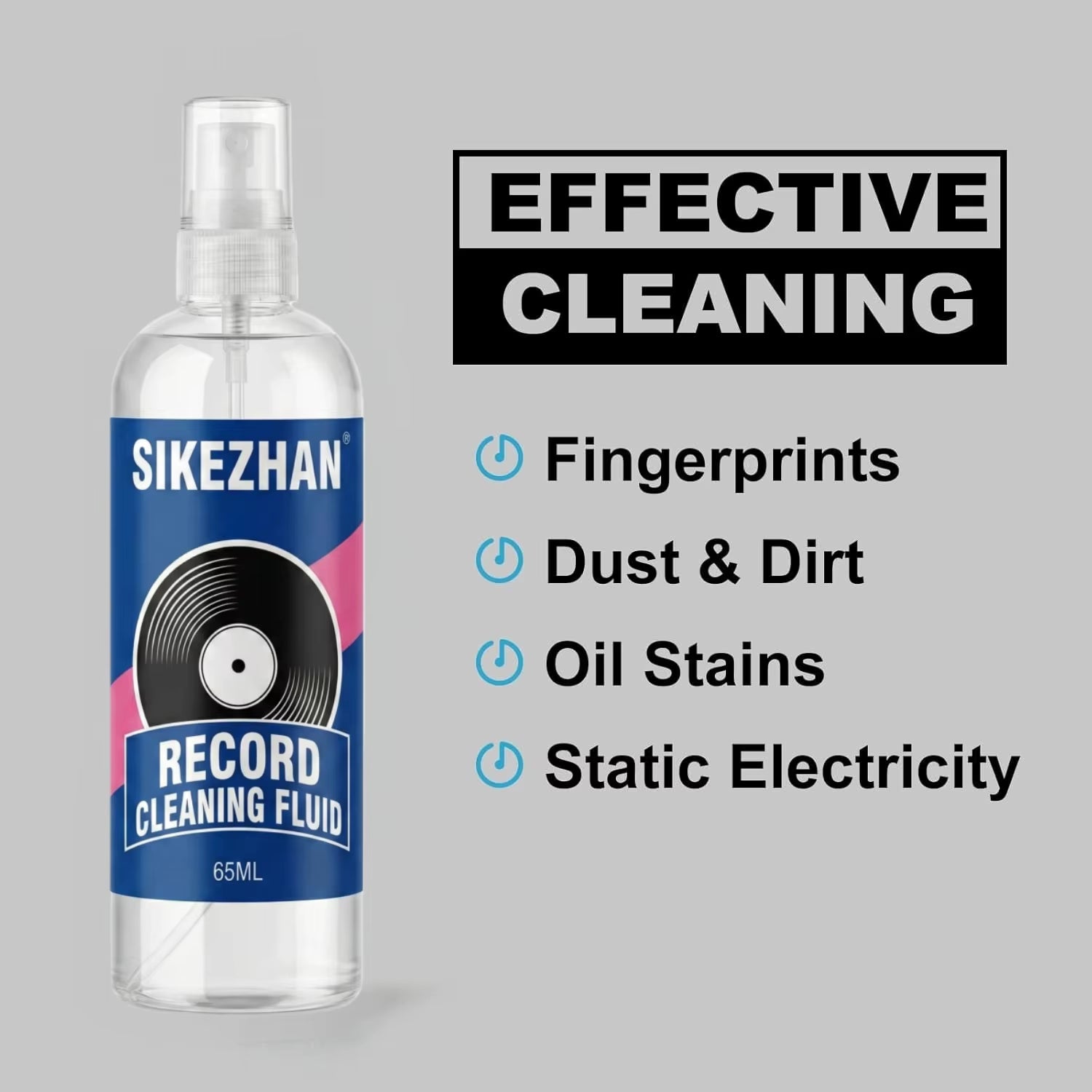 Record Cleaner Kit with 65Ml Spray, Anti-Static Velvet Brush & Stylus Cleaning Tools for Safe Vinyl Turntable Use by