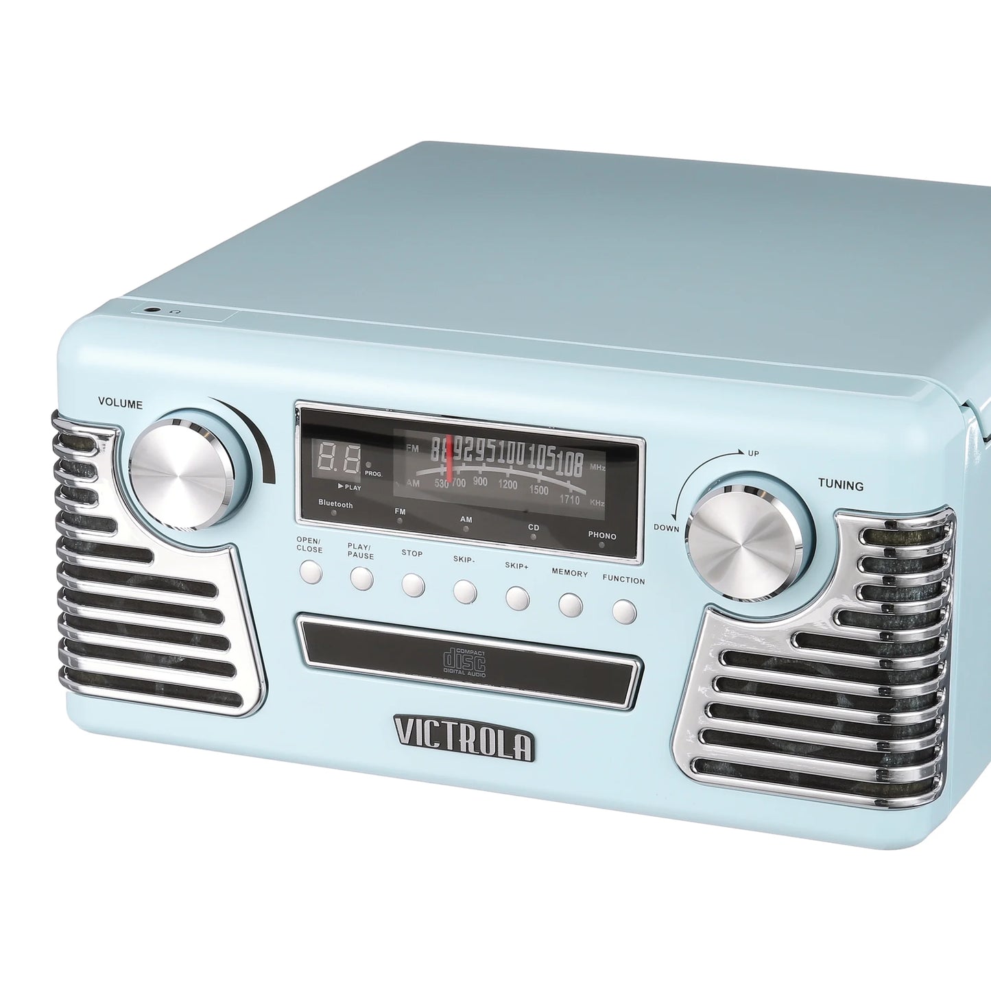 Retro Record Player with Bluetooth and 3-Speed Turntable, Turquoise
