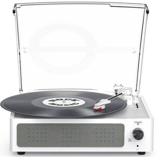 Record Player Turntable Bluetooth Vinyl Record Player Wireless Audio Turntable,Silver White