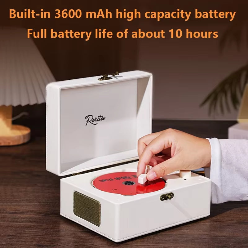 Vintage Leather CD Player Two-Way Bluetooth 5.0 Built-In Speaker Portable Rechargeable CD Music Player USB Lossless Player