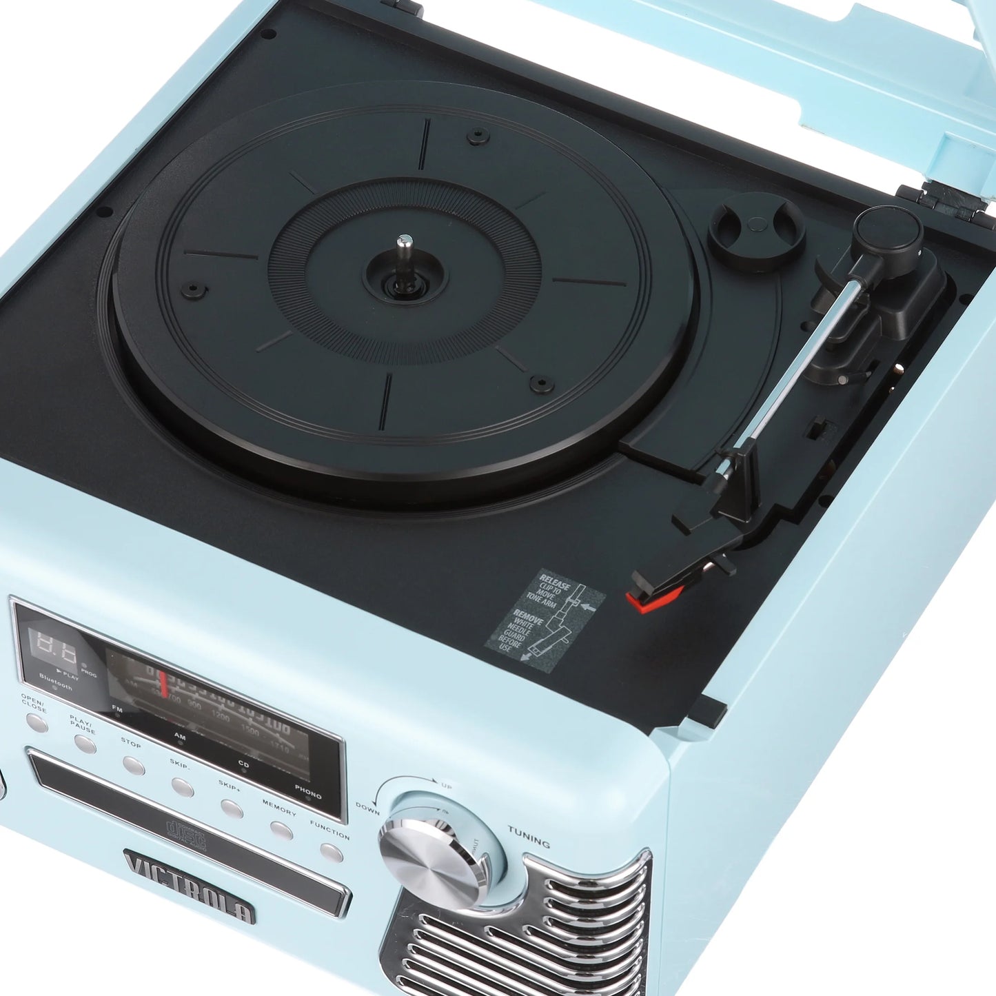 Retro Record Player with Bluetooth and 3-Speed Turntable, Turquoise