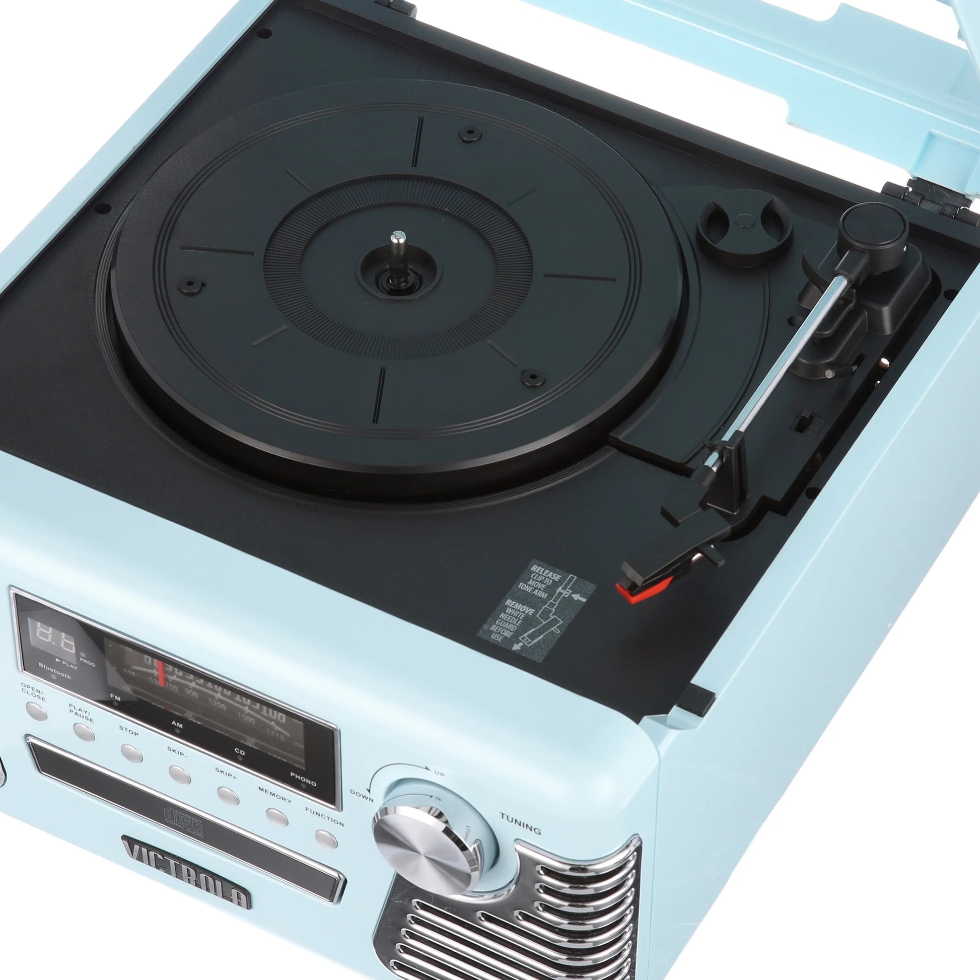 Retro Record Player with Bluetooth and 3-Speed Turntable, Turquoise