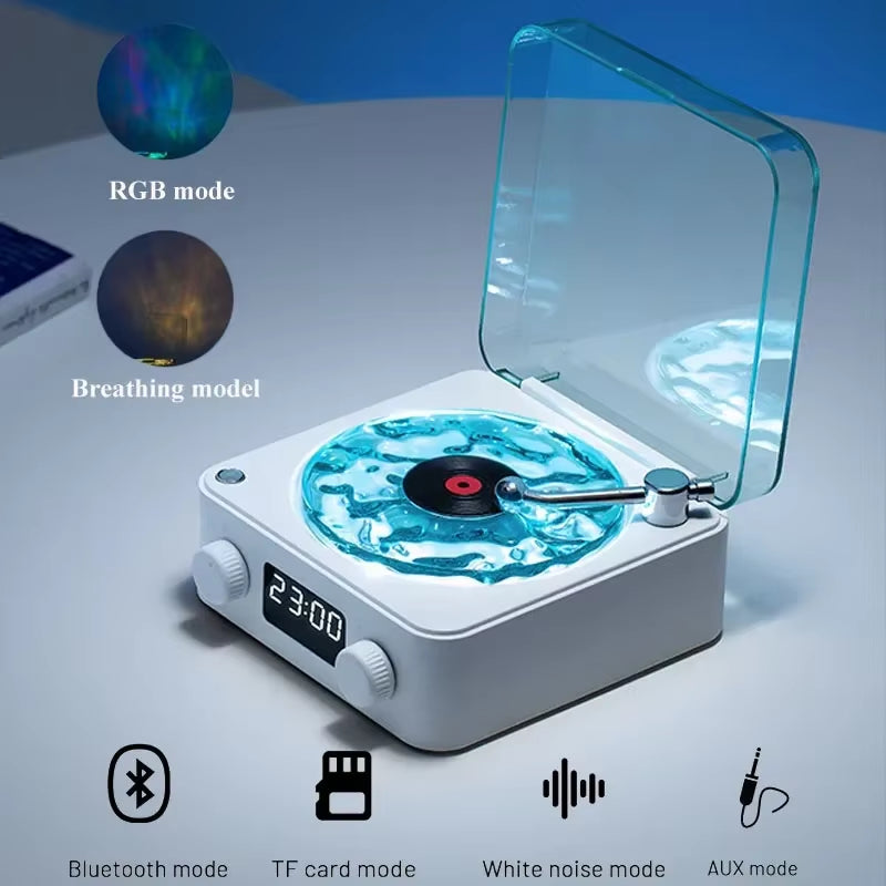 Modern Waves Vinyl Player Bluetooth Speaker with Time Display Retro Turntable Speaker Sleep Aid Vitrola Shaped Speaker