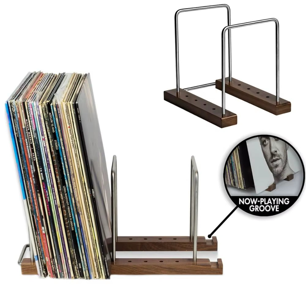 Retro Solid Walnut Vinyl Record Holder Adjustable Portable Record Stand Space Saving Album Display Holder