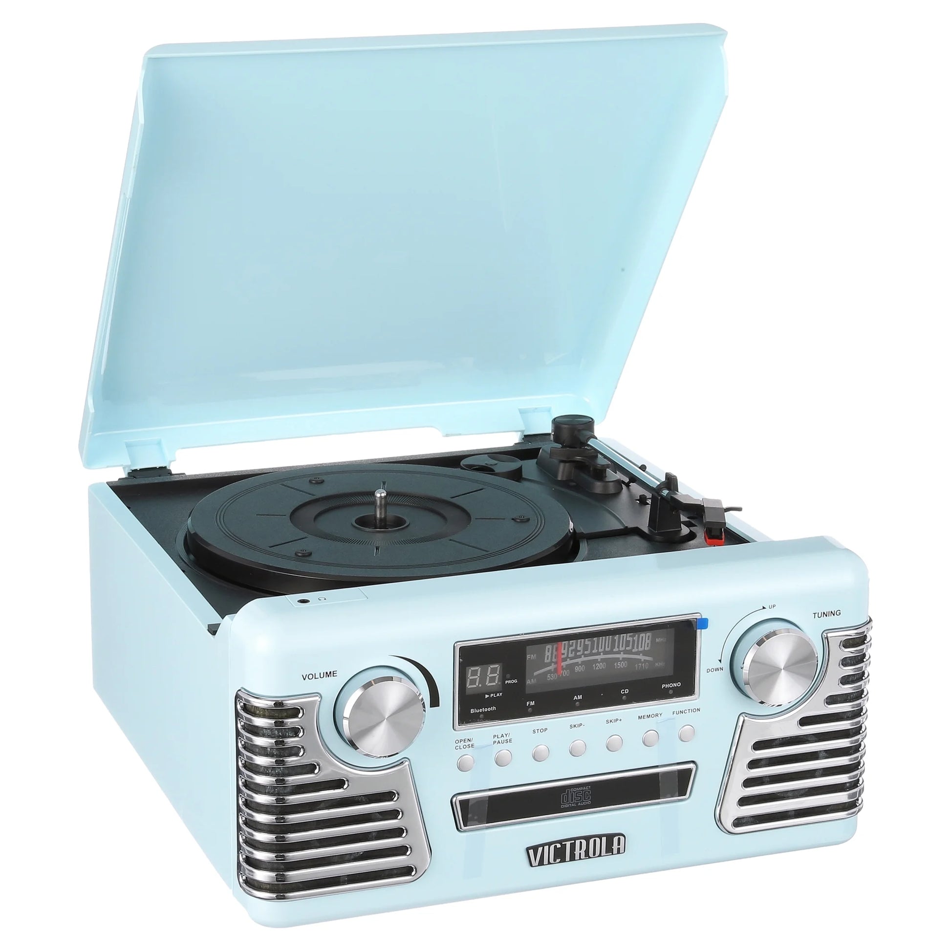 Retro Record Player with Bluetooth and 3-Speed Turntable, Turquoise