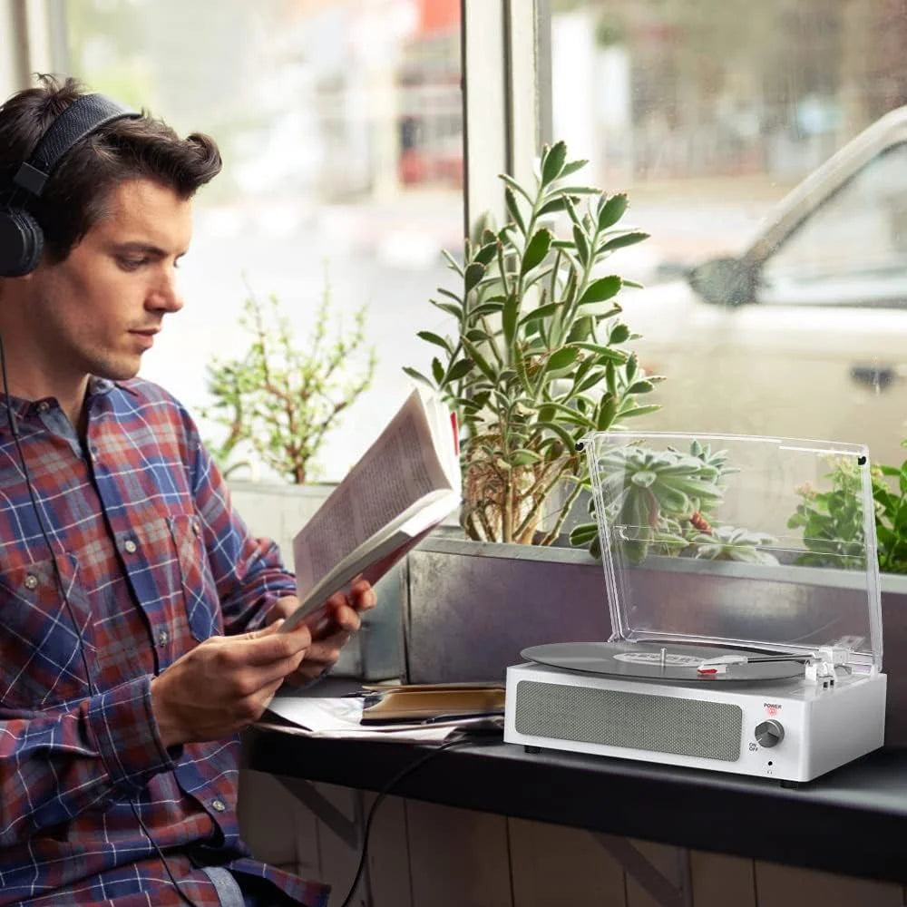 Record Player Turntable Bluetooth Vinyl Record Player Wireless Audio Turntable,Silver White