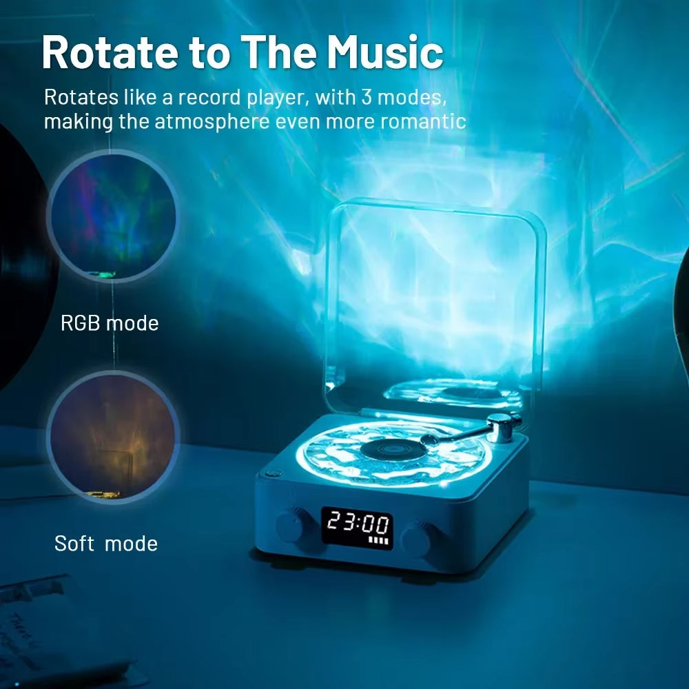 Modern Waves Vinyl Player Bluetooth Speaker with Time Display Retro Turntable Speaker Sleep Aid Vitrola Shaped Speaker
