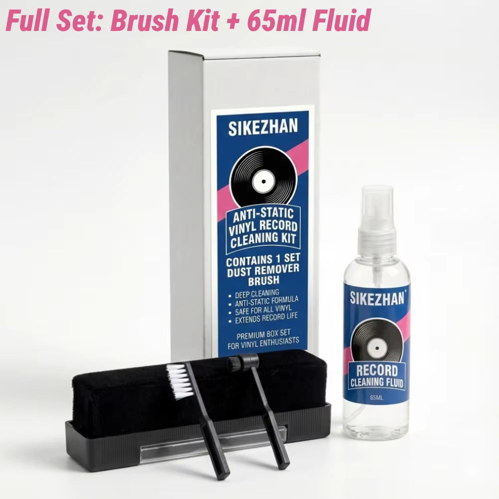 Record Cleaner Kit with 65Ml Spray, Anti-Static Velvet Brush & Stylus Cleaning Tools for Safe Vinyl Turntable Use by