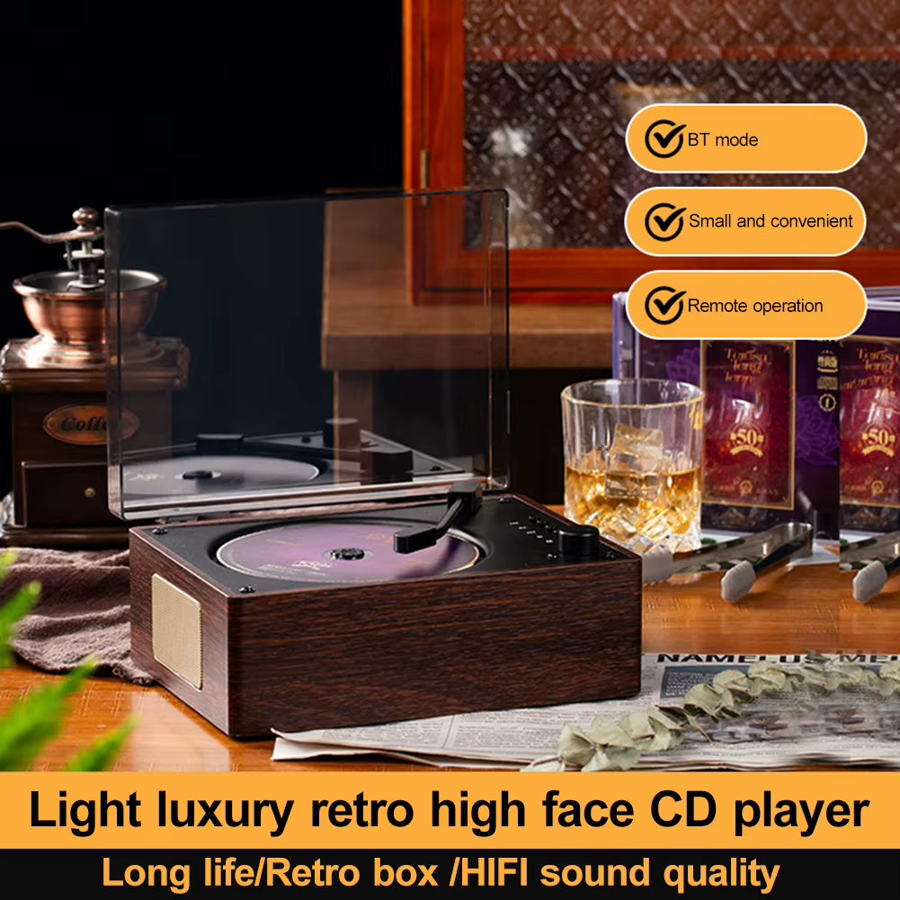 Retro CD Player Rechargeable Wireless Bluetooth 5.0 Speaker Portable Home Music Player USB 3.5Mm AUX Desktop CD Player for Phone
