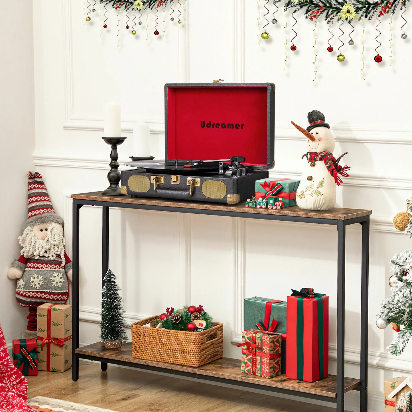 Vinyl Record Player with Bluetooth 3-Speed Audio Turntable & Built-In Speakers Portable Suitcase | Black/Red