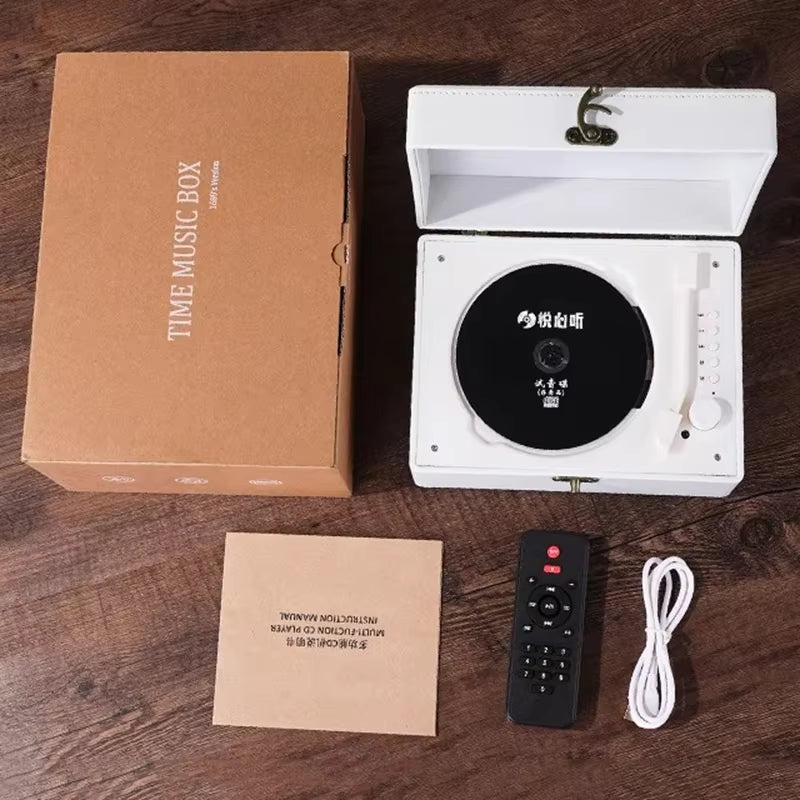 Vintage Leather CD Player Two-Way Bluetooth 5.0 Built-In Speaker Portable Rechargeable CD Music Player USB Lossless Player