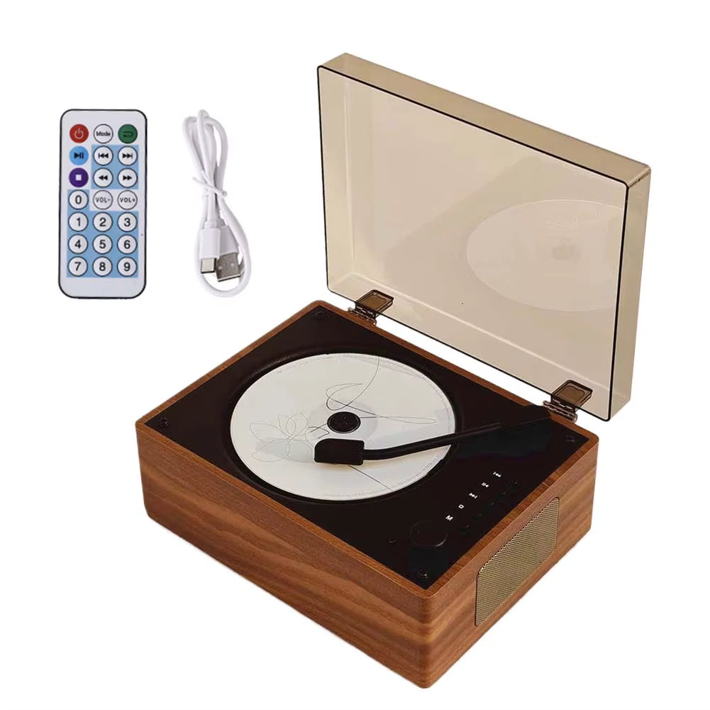 Retro CD Player Rechargeable Wireless Bluetooth 5.0 Speaker Portable Home Music Player USB 3.5Mm AUX Desktop CD Player for Phone