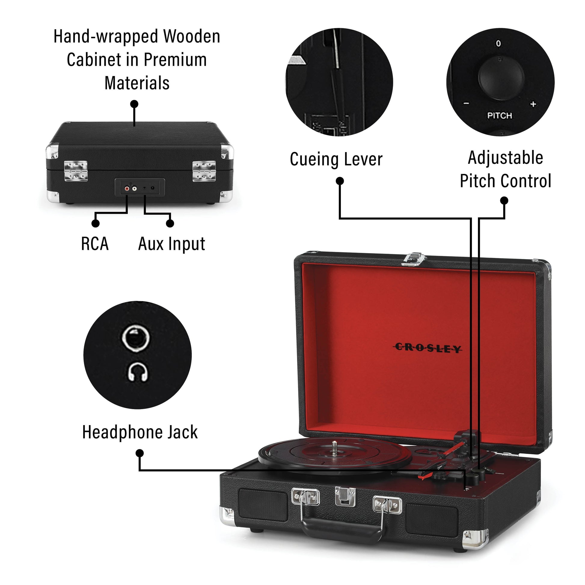 Cruiser Premier Vinyl Record Player with Speakers and Bluetooth - Audio Turntables