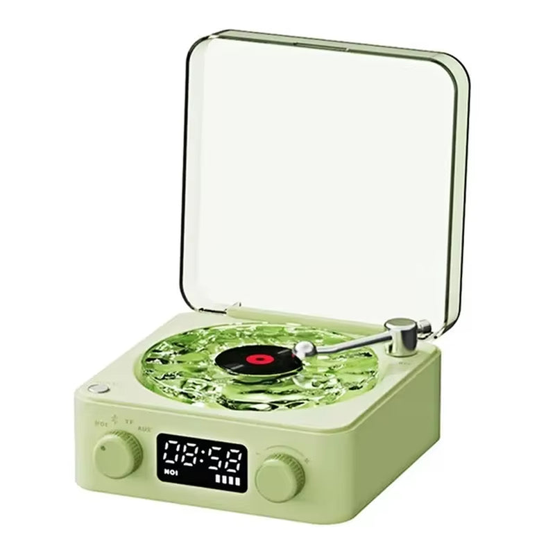Modern Waves Vinyl Player Bluetooth Speaker with Time Display Retro Turntable Speaker Sleep Aid Vitrola Shaped Speaker