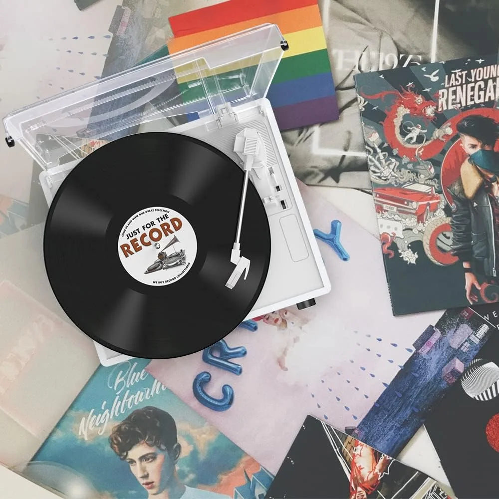 Record Player Turntable Bluetooth Vinyl Record Player Wireless Audio Turntable,Silver White